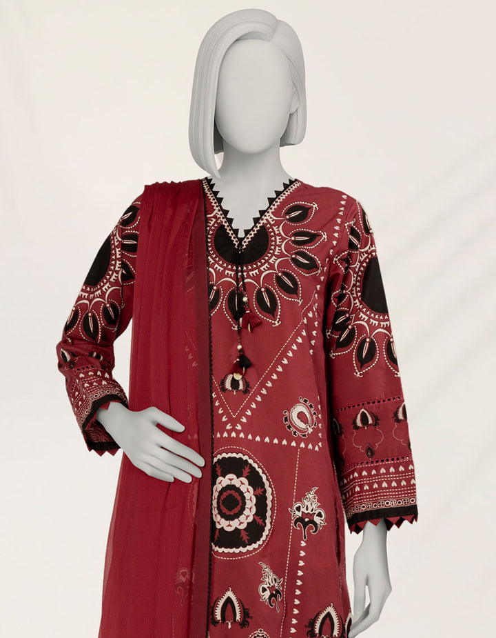 Lawn Red Stitched Suit - J. Junaid Jamshed