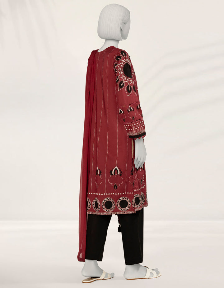 Lawn Red Stitched Suit - J. Junaid Jamshed