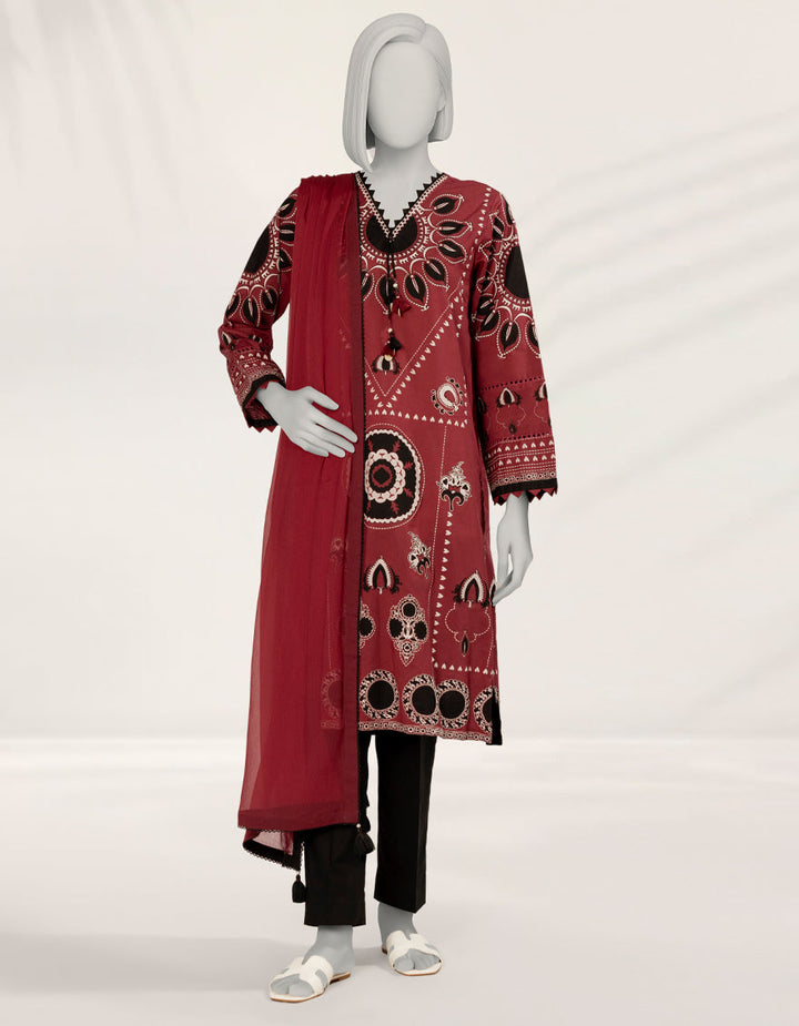 Lawn Red Stitched Suit - J. Junaid Jamshed