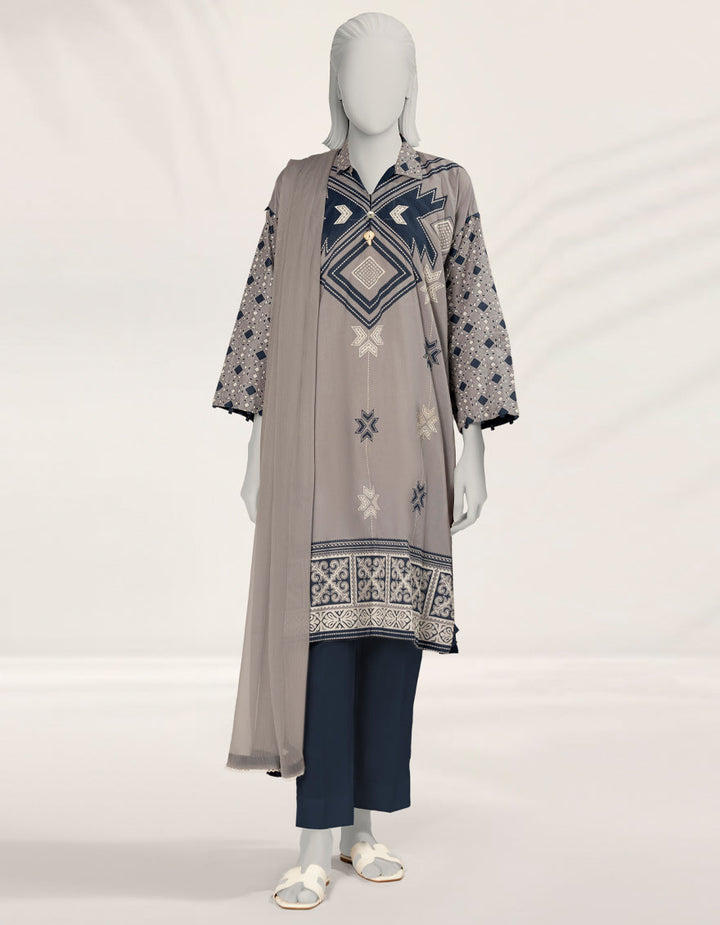 Lawn Grey Stitched Suit - J. Junaid Jamshed