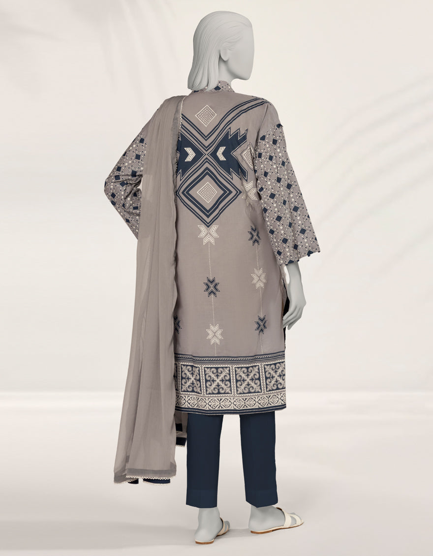 Lawn Grey Stitched Suit - J. Junaid Jamshed
