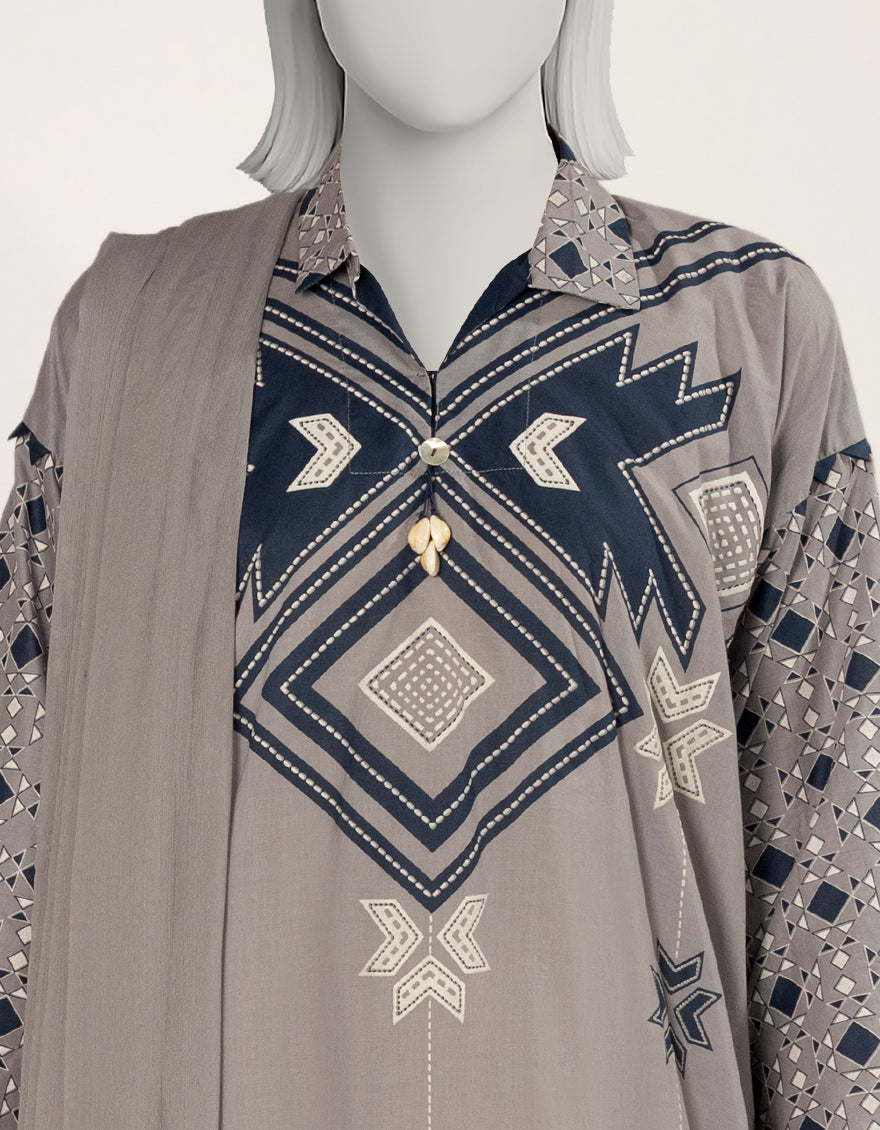 Lawn Grey Stitched Suit - J. Junaid Jamshed