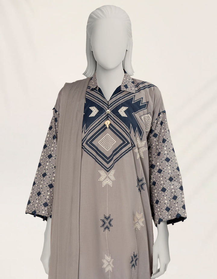 Lawn Grey Stitched Suit - J. Junaid Jamshed