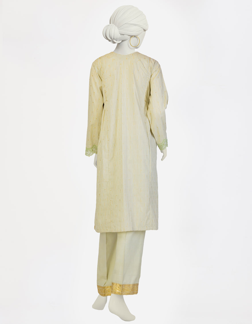 Dobby Pistachio Stitched Suit - J. Junaid Jamshed