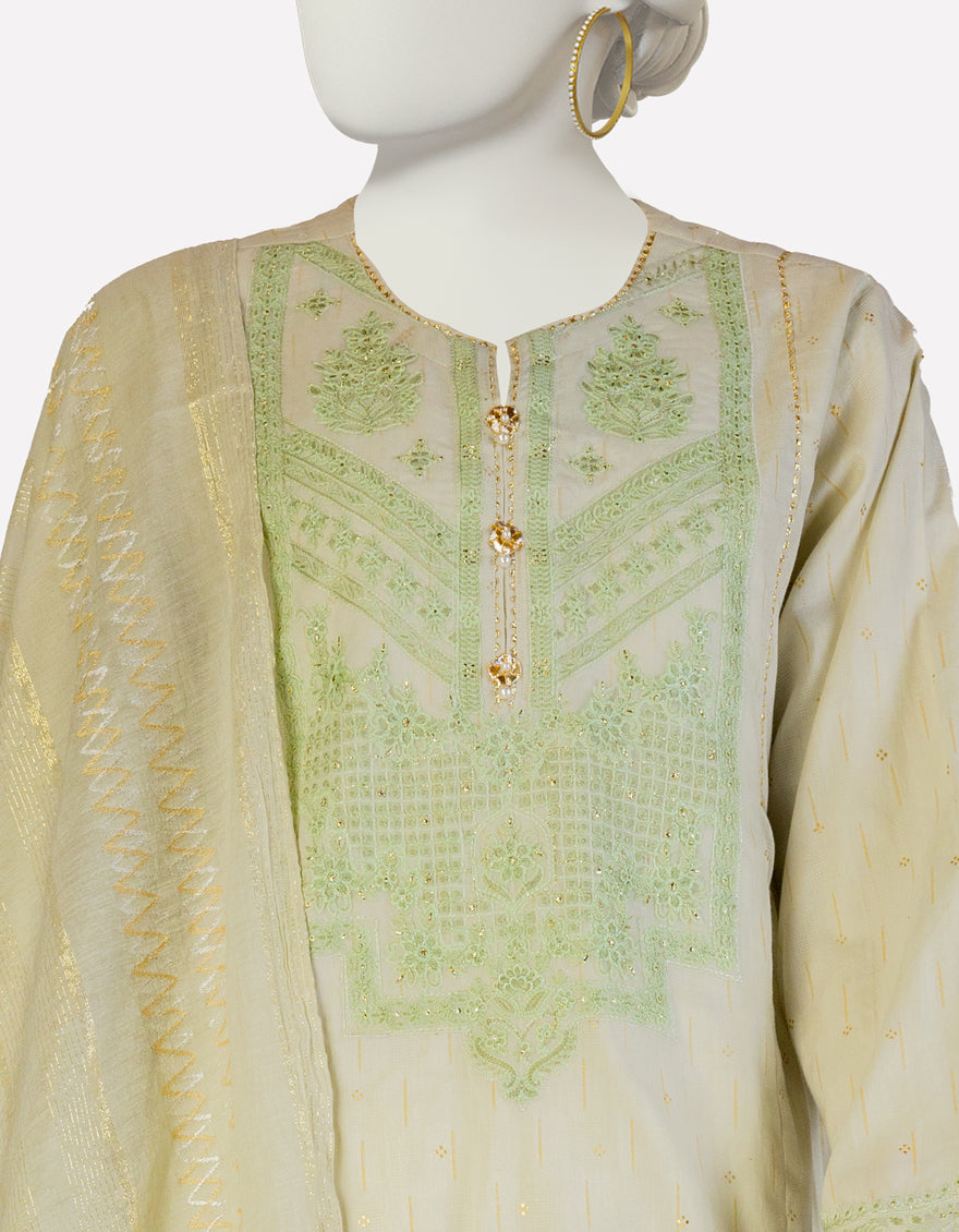 Dobby Pistachio Stitched Suit - J. Junaid Jamshed