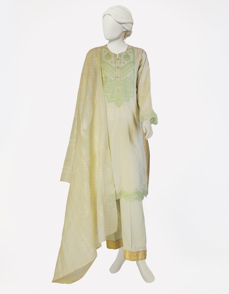 Dobby Pistachio Stitched Suit - J. Junaid Jamshed