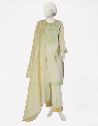 Dobby Pistachio Stitched Suit - J. Junaid Jamshed