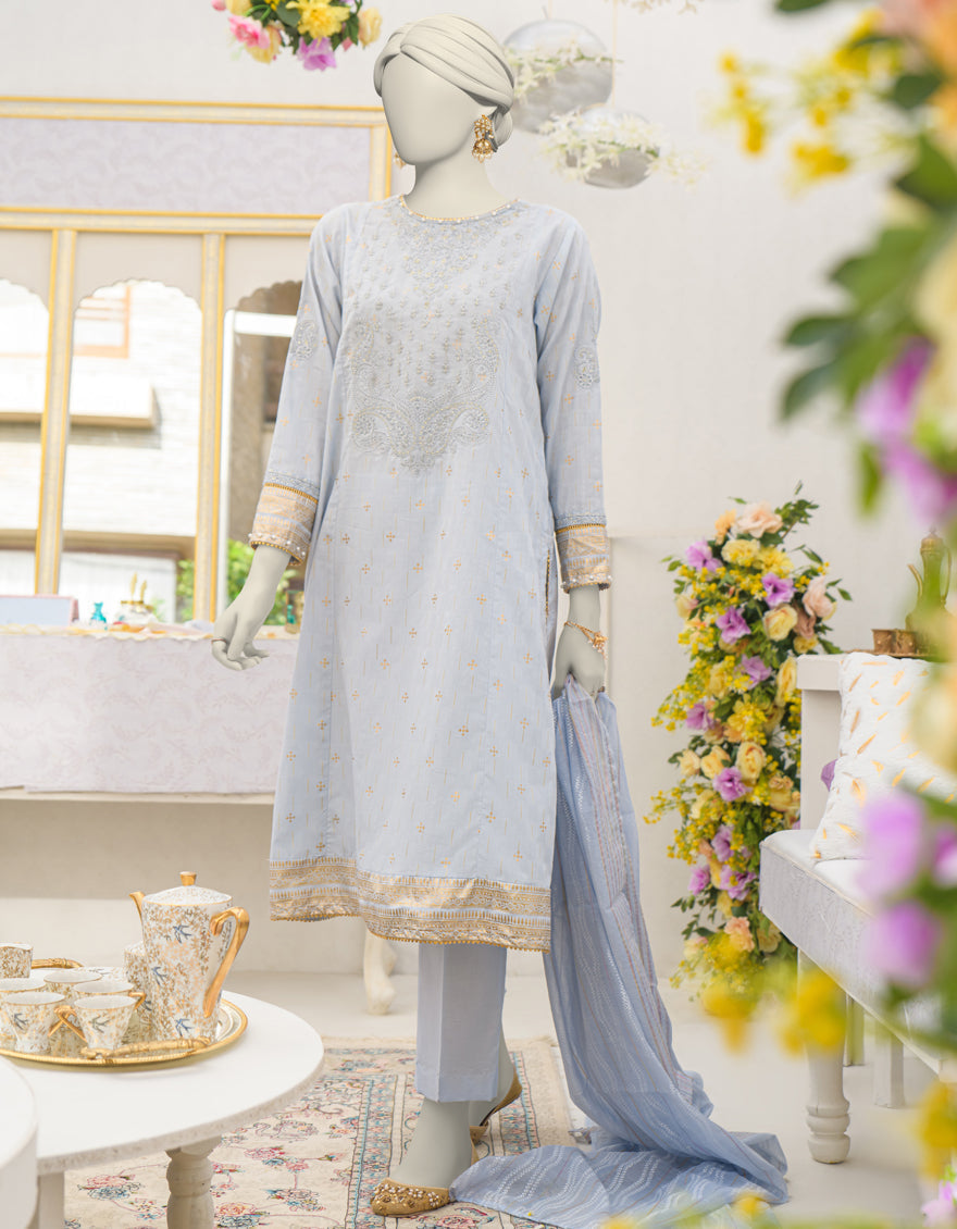 Lawn Blue Stitched Suit - J. Junaid Jamshed