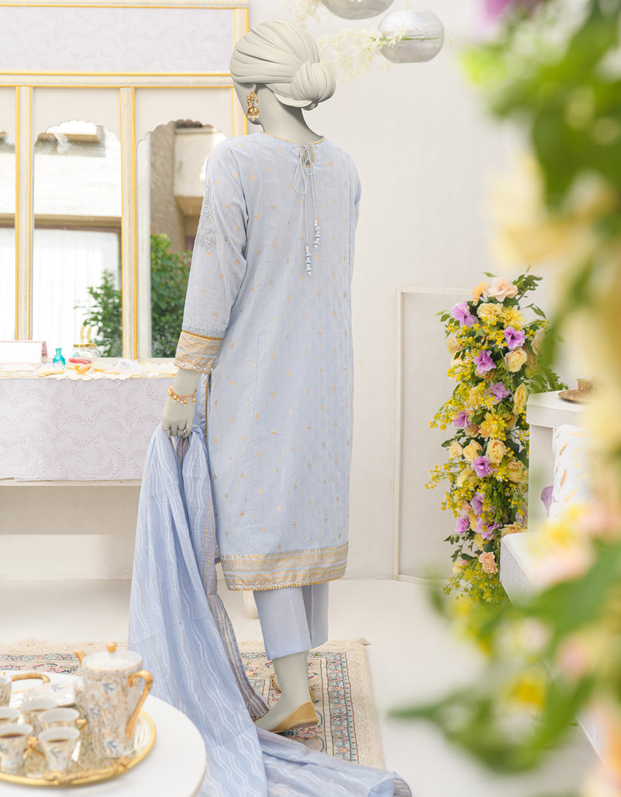 Lawn Blue Stitched Suit - J. Junaid Jamshed