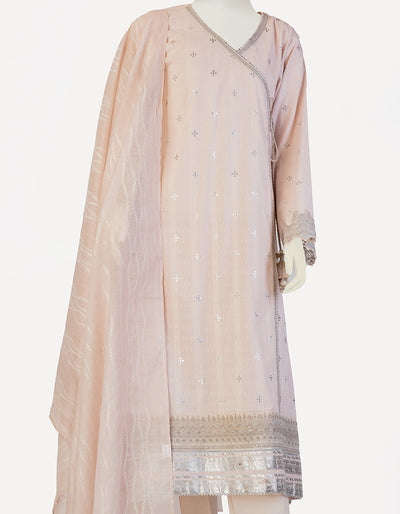 Cotton Silk Peach Stitched Suit - J. Junaid Jamshed