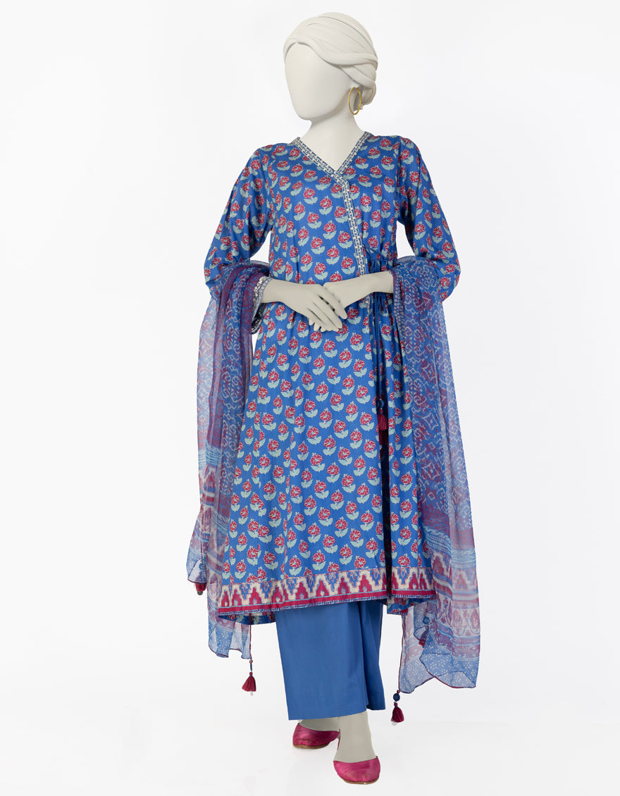 Lawn Blue Stitched Suit - J. Junaid Jamshed