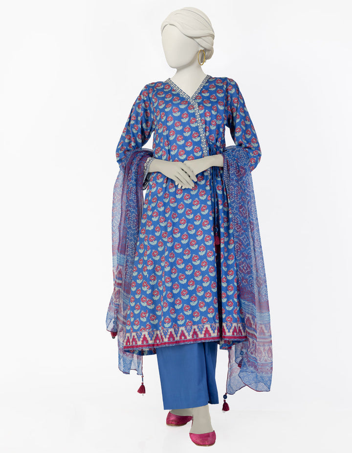 Lawn Blue Stitched Suit - J. Junaid Jamshed
