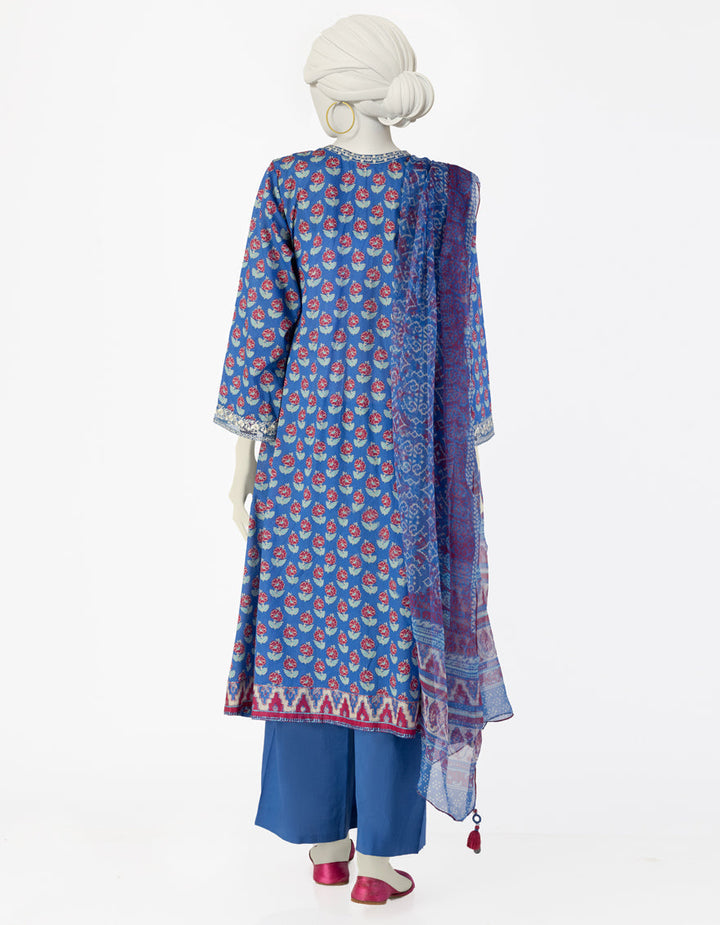 Lawn Blue Stitched Suit - J. Junaid Jamshed