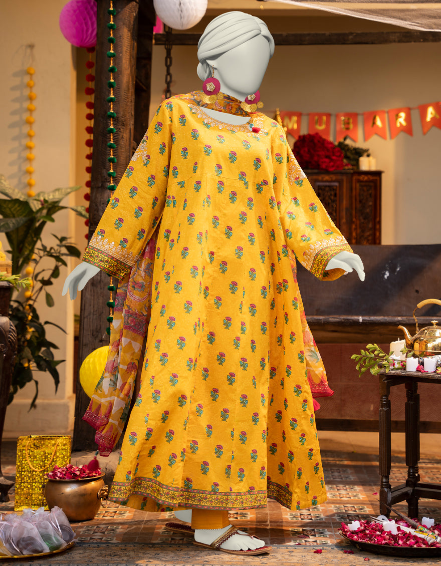 Lawn Yellow Stitched Suit - J. Junaid Jamshed