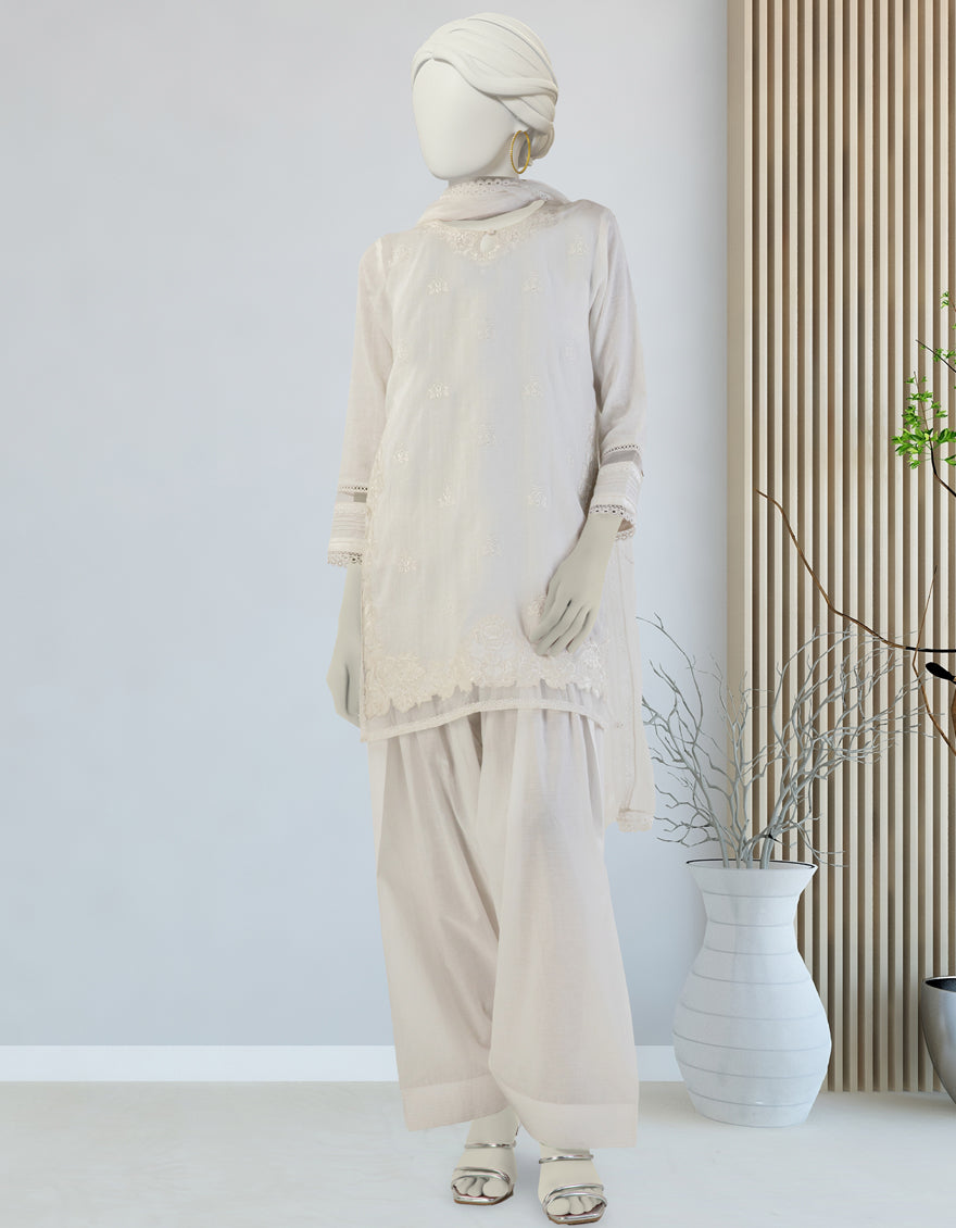 Dobby White Stitched Suit - J. Junaid Jamshed