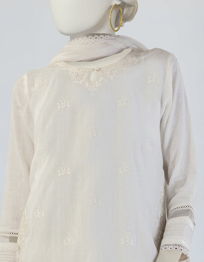 Dobby White Stitched Suit - J. Junaid Jamshed