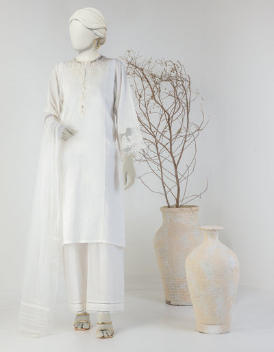 Dobby White Stitched Suit - J. Junaid Jamshed