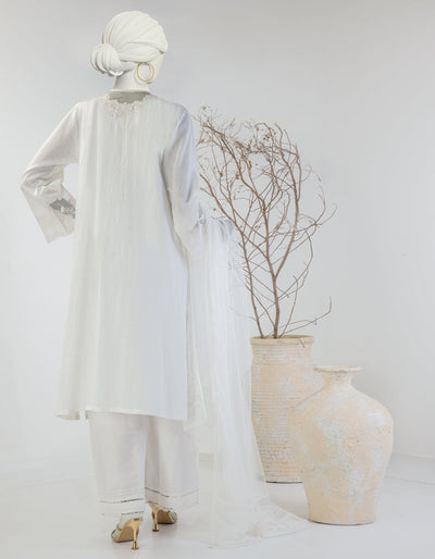 Dobby White Stitched Suit - J. Junaid Jamshed