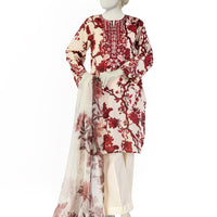Lawn Cream Stitched Suit - J. Junaid Jamshed