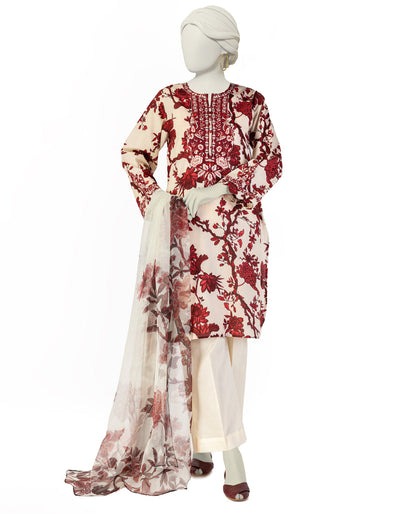 Lawn Cream Stitched Suit - J. Junaid Jamshed