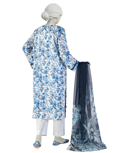 Lawn Blue Stitched Suit - J. Junaid Jamshed