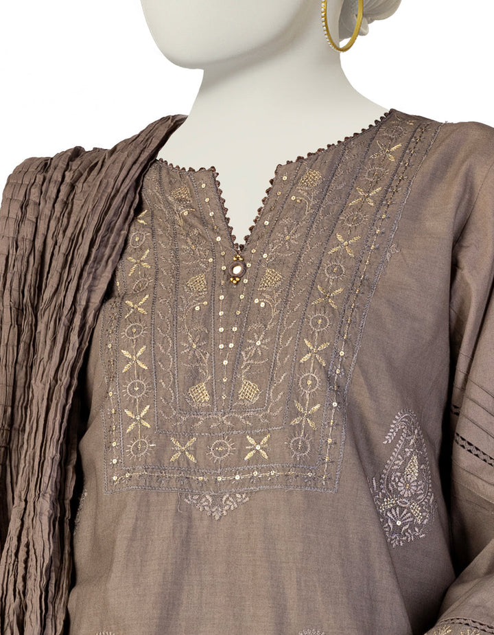 Lawn Grey Stitched Suit - J. Junaid Jamshed