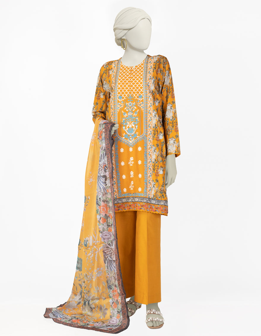 Lawn Yellow Stitched Suit - J. Junaid Jamshed