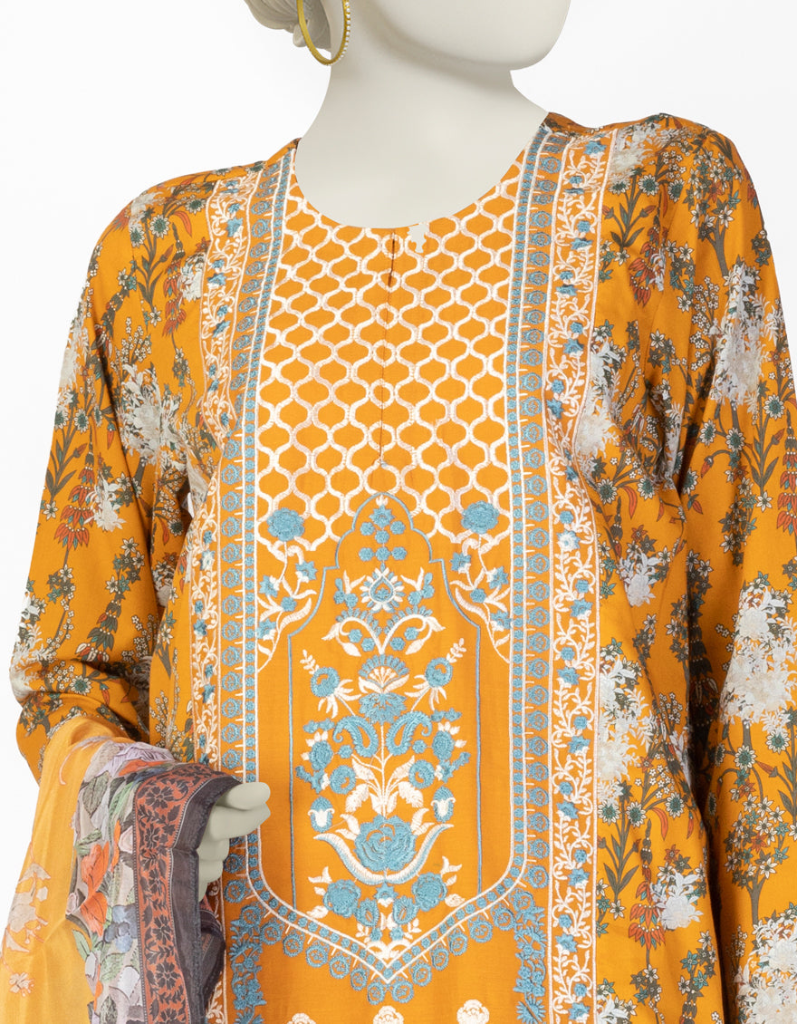 Lawn Yellow Stitched Suit - J. Junaid Jamshed