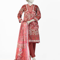 Lawn Red Stitched Suit - J. Junaid Jamshed