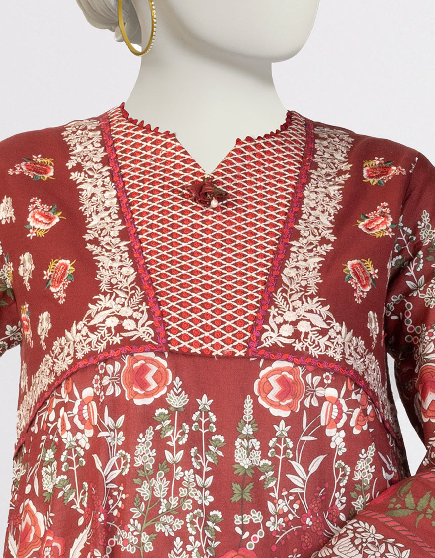 Lawn Red Stitched Suit - J. Junaid Jamshed