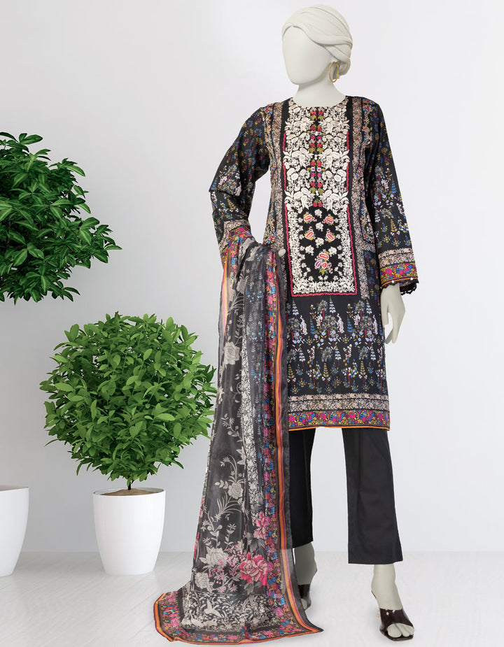 Lawn Black Stitched Suit - J. Junaid Jamshed