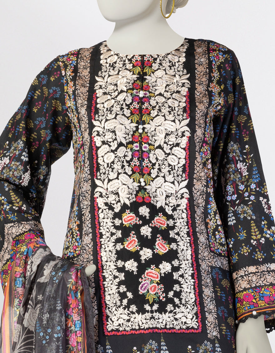 Lawn Black Stitched Suit - J. Junaid Jamshed