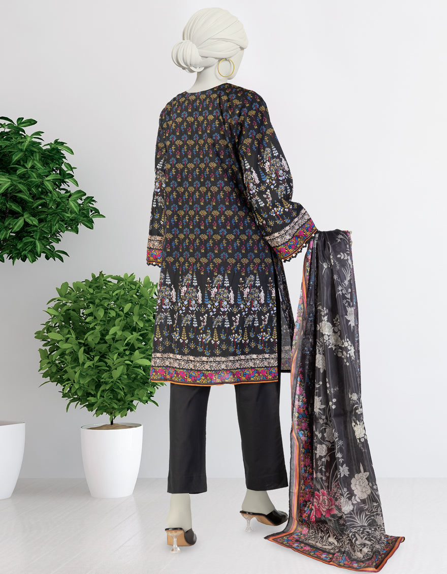 Lawn Black Stitched Suit - J. Junaid Jamshed