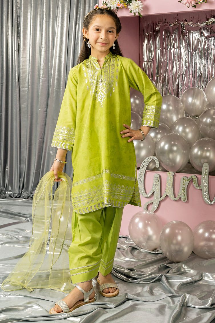 Lawn Green Stitched Suit - J. Junaid Jamshed