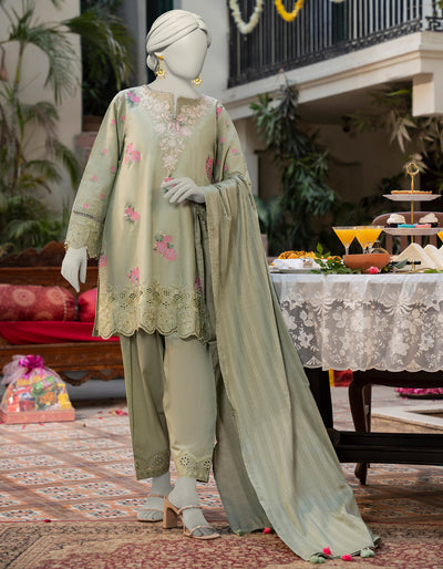 Lawn Green Stitched Suit - J. Junaid Jamshed