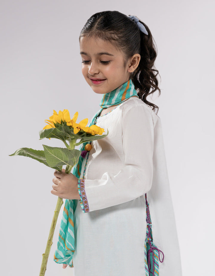 Lawn Cream Stitched Suit - J. Junaid Jamshed