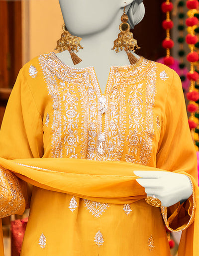 Chiffon Yellow Stitched Suit - J. Junaid Jamshed