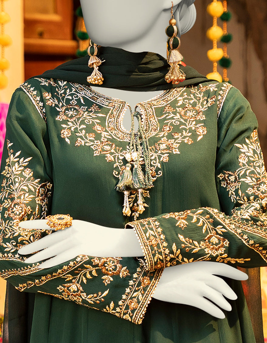 Chiffon Green Stitched Suit - J. Junaid Jamshed