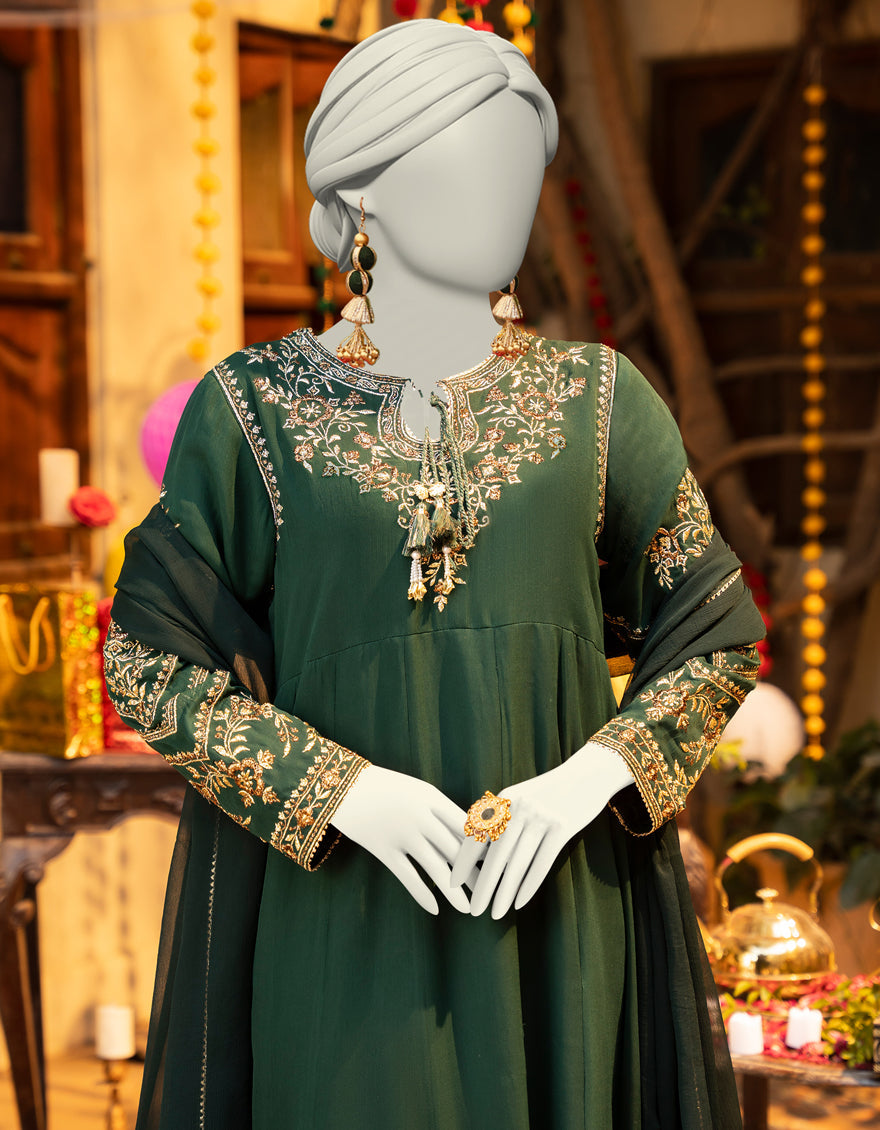 Chiffon Green Stitched Suit - J. Junaid Jamshed