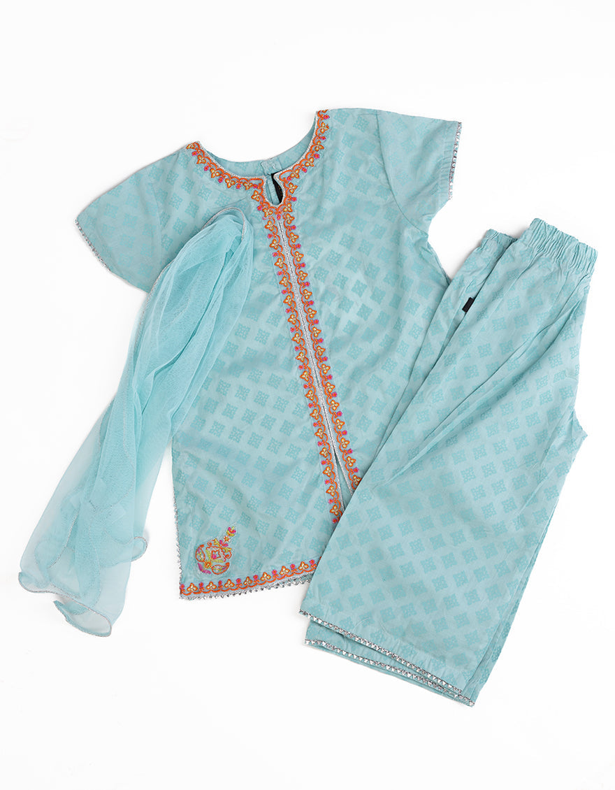 Lawn Blue Stitched Suit - J. Junaid Jamshed