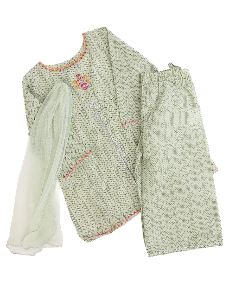 Lawn Green Stitched Suit - J. Junaid Jamshed