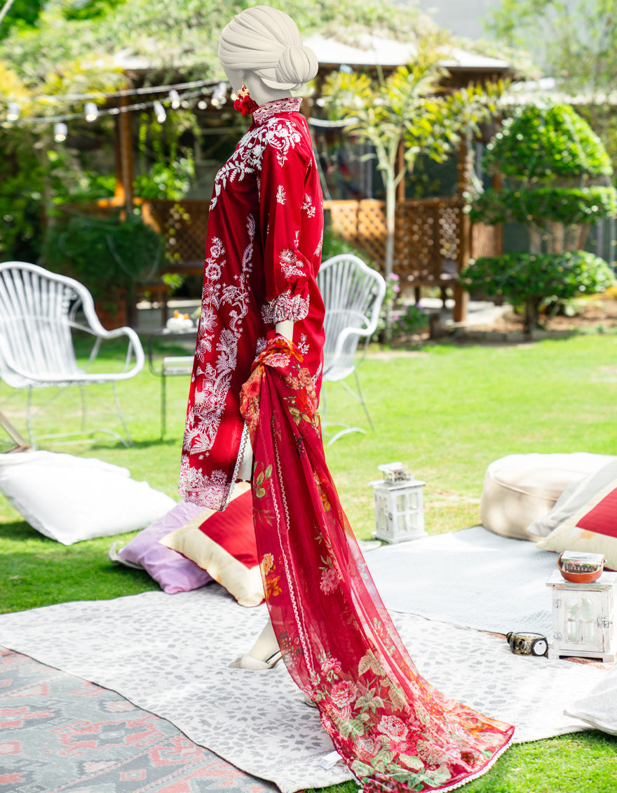 Lawn Maroon Stitched Suit - J. Junaid Jamshed