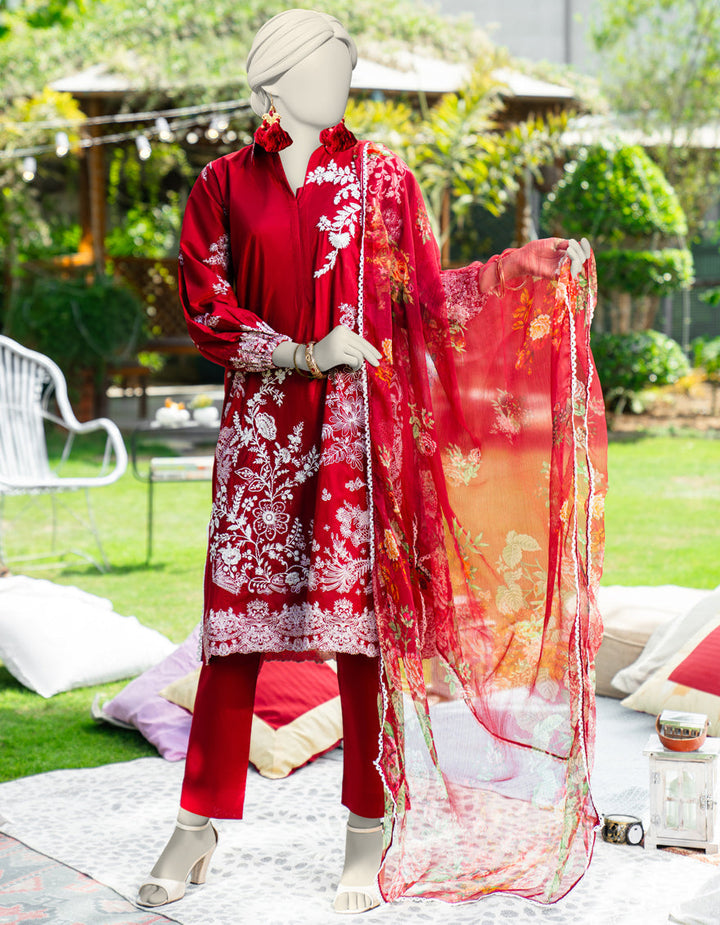 Lawn Maroon Stitched Suit - J. Junaid Jamshed