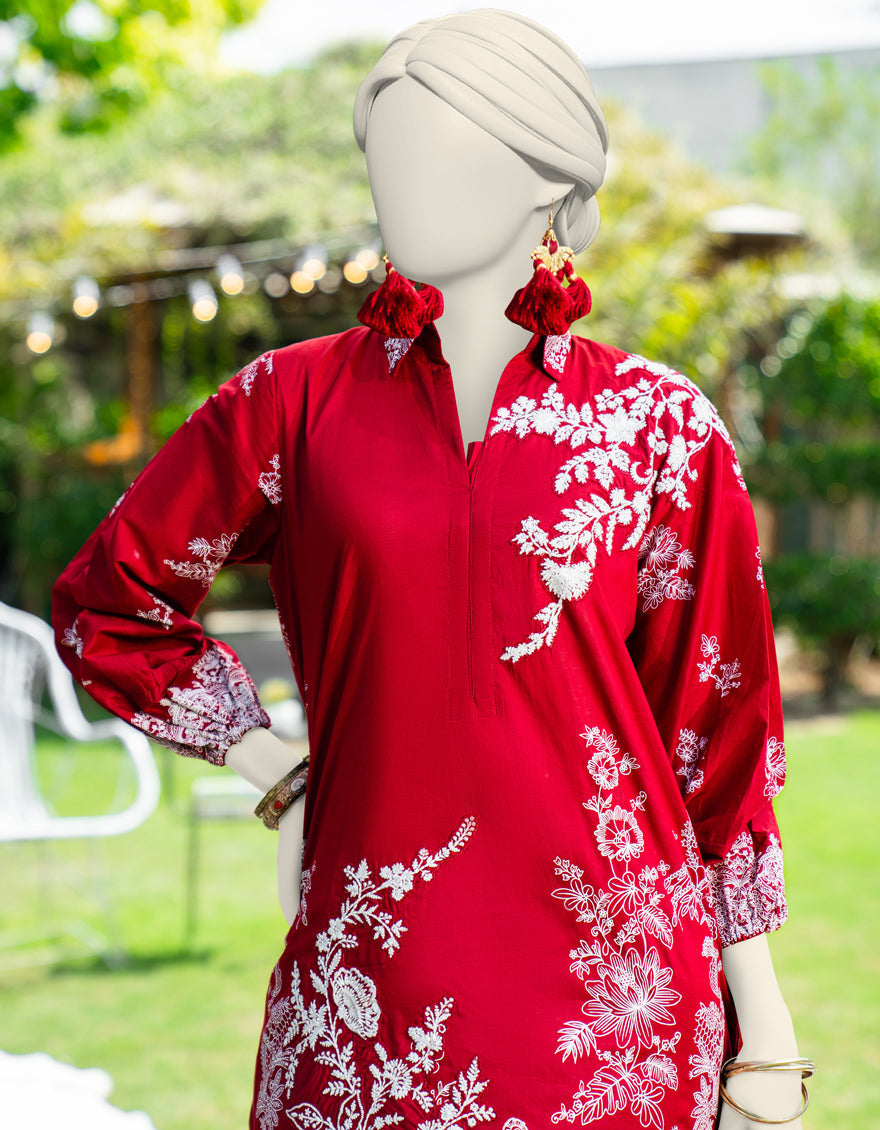 Lawn Maroon Stitched Suit - J. Junaid Jamshed