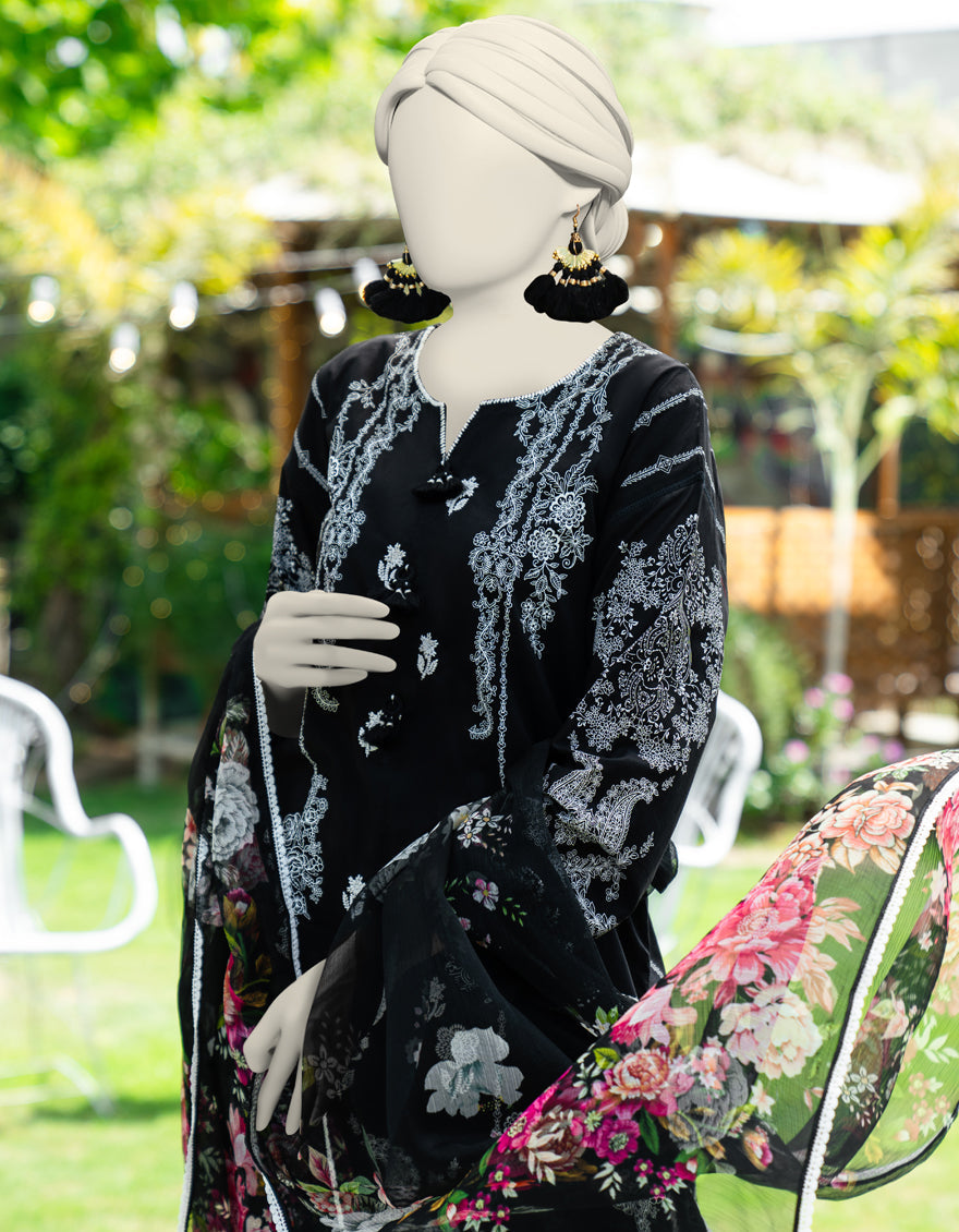 Lawn Black Stitched Suit - J. Junaid Jamshed