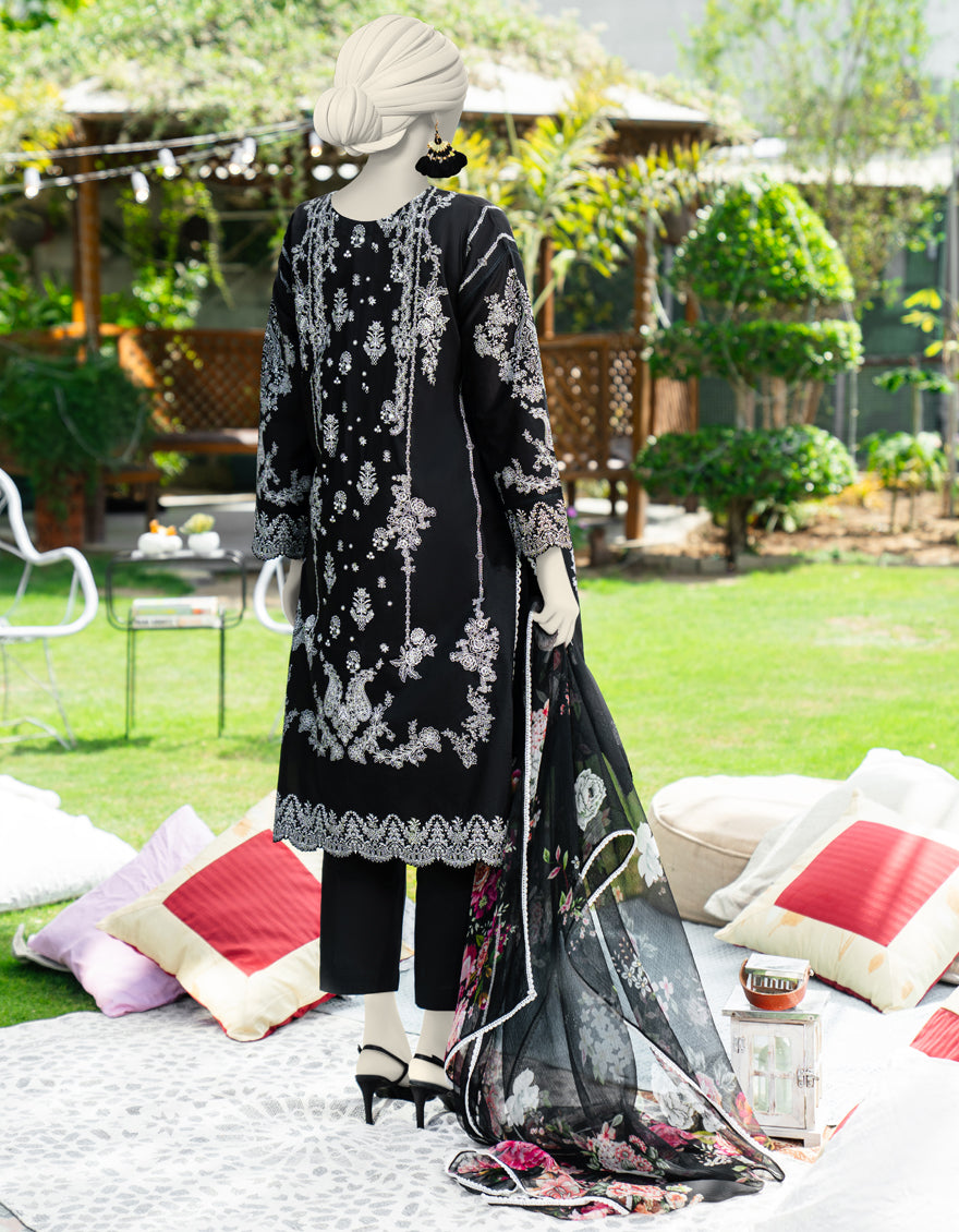 Lawn Black Stitched Suit - J. Junaid Jamshed