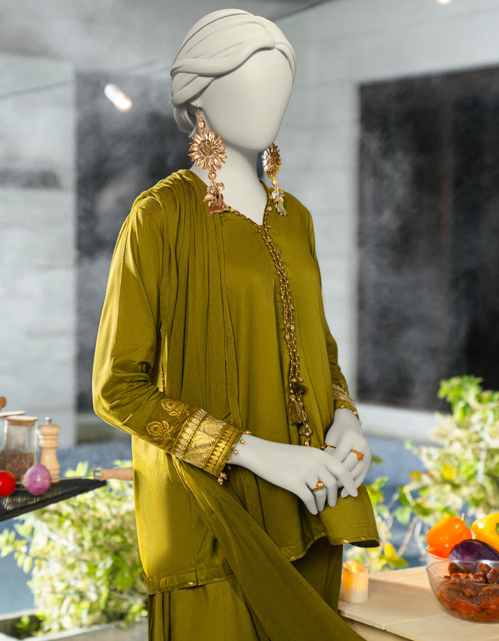 Silk Green Stitched Suit - J. Junaid Jamshed