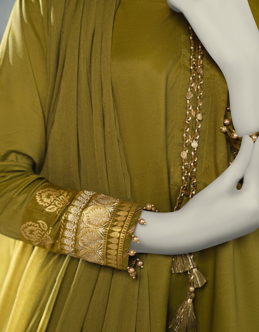 Silk Green Stitched Suit - J. Junaid Jamshed