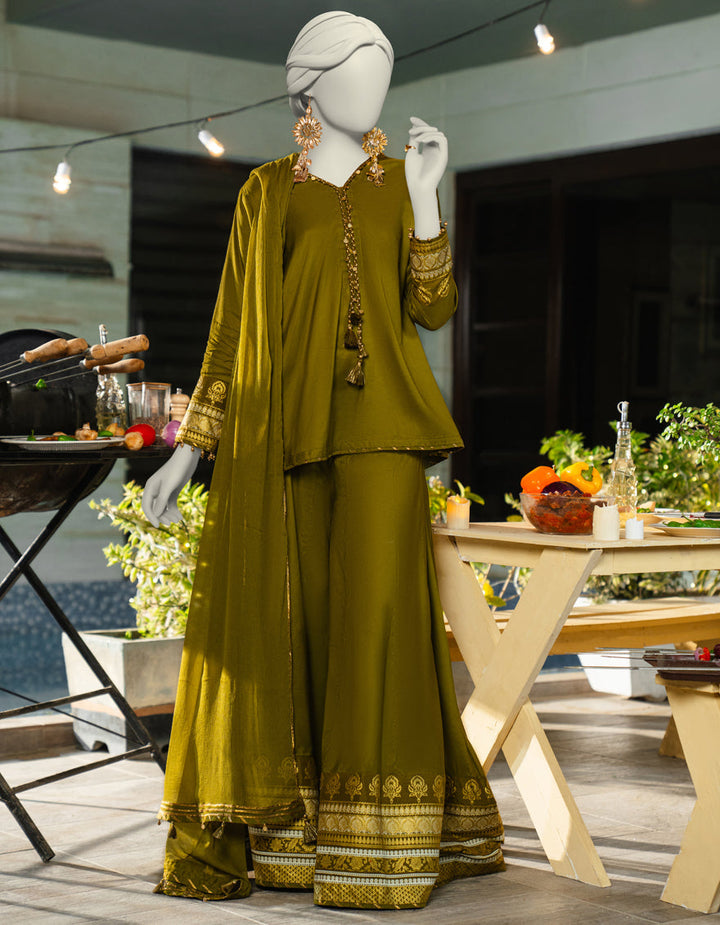 Silk Green Stitched Suit - J. Junaid Jamshed