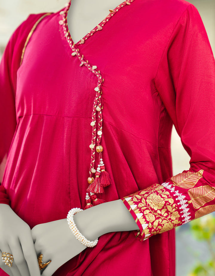 Silk Pink Stitched Suit - J. Junaid Jamshed